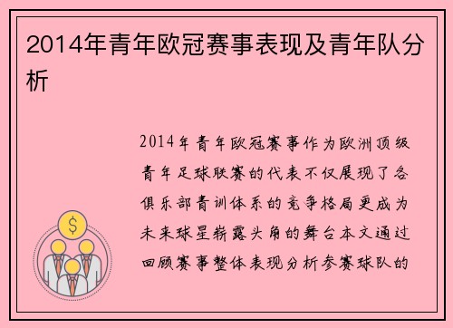 2014年青年欧冠赛事表现及青年队分析
